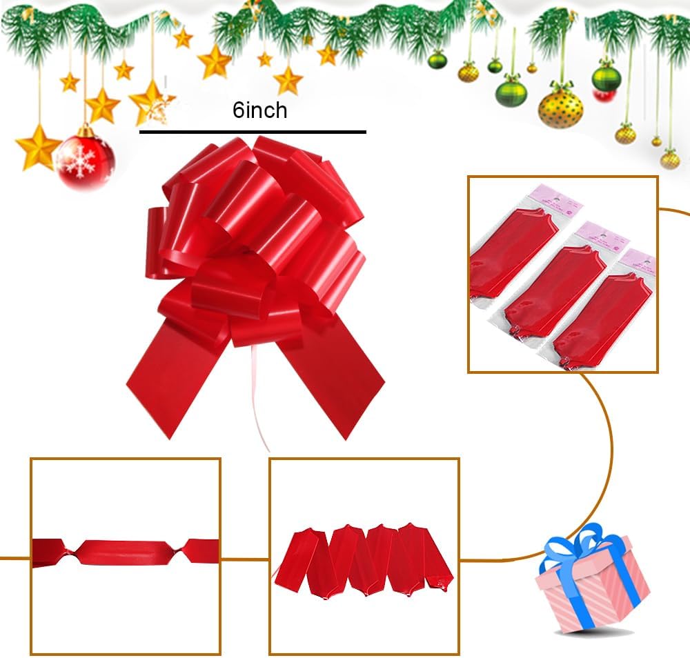 16 Pcs Pull Bows for Gift Wrapping,6 Inch Gift Bows for Presents,Birthday,Anniversary,Party,Christmas,Wreath,Holiday Celebration Gift Decoration (16Pcs Red)